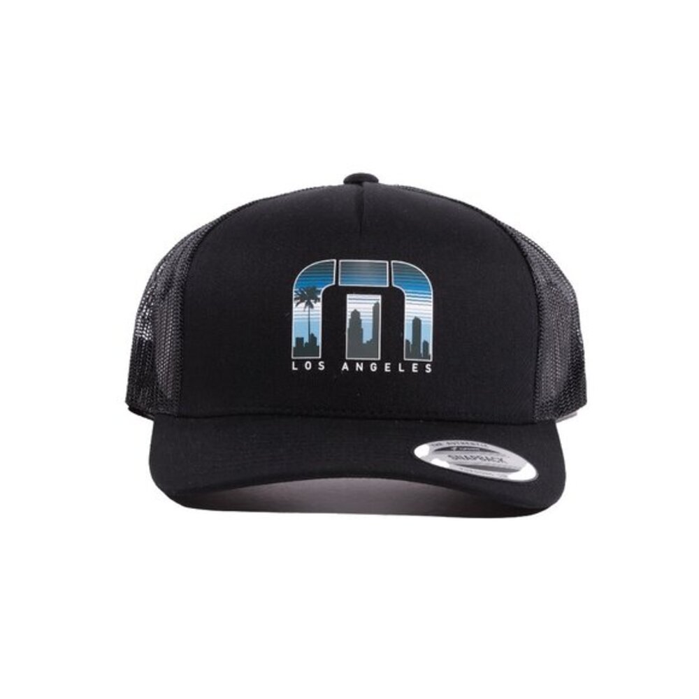 TravisMathew Fast Favorites Black Trucker Hat Cap Los Angeles Skate Snapback